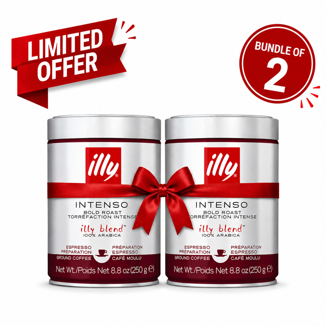 Illy Intenso Dark Roast Coffee – Bundle of 2 | 100% Arabica