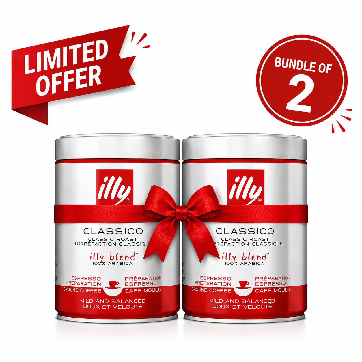 Illy Classico Classic Roast Coffee – Bundle of 2 | 100% Arabica