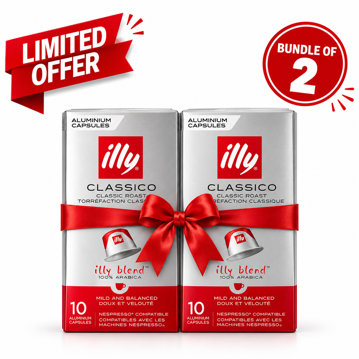 illy Classico – Nespresso-Compatible Coffee Capsules – Bundle of 2 | 100% Arabica | 20 Capsules
