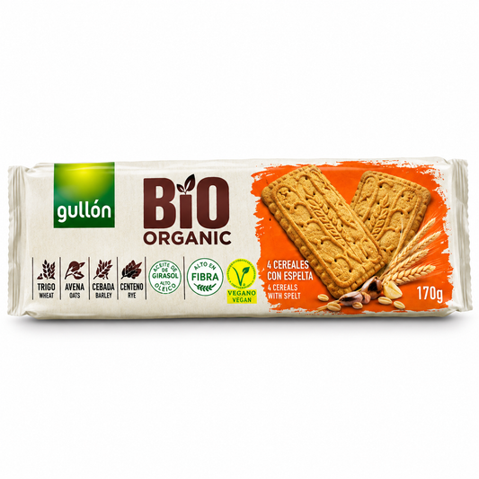 Gullón BIO Organic 4 Cereals with Spelt Biscuits 170g | High Fibre | Vegan